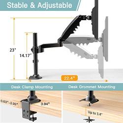 HUANUO Single Monitor Stand - Gas Spring Single Arm Monitor Desk Mount Fit 17 to 32 inch Screens, Height Adjustable VESA Bracket with Clamp, Grommet Mounting Base, Hold up to 19.8lbs