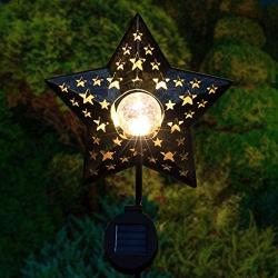 Star Solar Lights Outdoor Garden - Crackle Glass Globe Metal Garden Stakes Lights Waterproof Solar Decorative Lights for Patio, Lawn, Pathway, Yard (1 Pack)