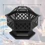 Bonnlo 24-Inch Outdoor Fire Pit with Mesh Screen and Poker Hex Shaped Metal Wood Burning Bonfire Pit for Outdoor Camping Patio Backyard Garden - 8”Deep Bowl