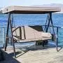 PURPLE LEAF 3-Seat Deluxe Outdoor Patio Porch Swing with Weather Resistant Steel Frame, Adjustable Tilt Canopy, Cushions and Pillow Included, Beige PURPLE LEAF 3-Seat Deluxe Outdoor Patio Porch Swing with Weather Resistant Steel Frame, Adjustable Tilt Canopy, Cushions and Pillow Included, Beige