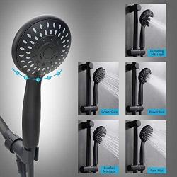 Luxsego High Pressure Handheld Shower Head 5-Setting Powerful Shower Spray against Low Pressure Water Supply Pipeline with Hose with 59 PVC Shower Hose, Adjustable Solid Brass Bracket, Matte Black