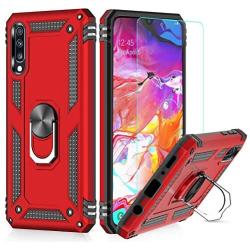 Suordii for Galaxy A01 Case with HD Screen Protector 360 Metal Rotating Ring Kickstand Holder Magnetic Car Mount Armor Heavy Duty Shockproof Case for Samsung Galaxy A01 - Red