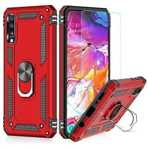 Suordii for Galaxy A01 Case with HD Screen Protector 360 Metal Rotating Ring Kickstand Holder Magnetic Car Mount Armor Heavy Duty Shockproof Case for Samsung Galaxy A01 - Red Suordii for Galaxy A01 Case with HD Screen Protector 360 Metal Rotating Ring Kickstand Holder Magnetic Car Mount Armor Heavy Duty Shockproof Case for Samsung Galaxy A01 - Red