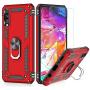 Suordii for Galaxy A01 Case with HD Screen Protector 360 Metal Rotating Ring Kickstand Holder Magnetic Car Mount Armor Heavy Duty Shockproof Case for Samsung Galaxy A01 - Red