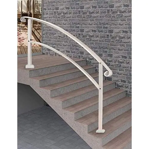 Metty Metal Outdoor Stair Railing, Handrails for Outdoor Steps 5 Step Handrail Fits 1 to 5 Steps Transitional Handrail with Stair Railing Kit(White)