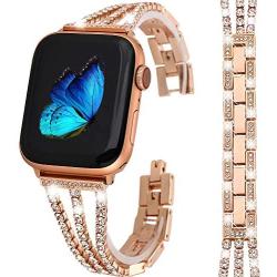 Greaciary Bling Band Compatible for Apple Watch Band 38mm/40mm Rose Gold Jewelry Replacement Metal Wristband Strap Women Girls compatible for iWatch Series 5/4/3/2/1 RG