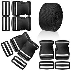 WXJ13 1.5 Inches Plastic Quick Release Buckles Flat Shape Buckles and Tri-Glide Slides with 5 Yards 1.5 Inches Wide Polypro Webbing for DIY Strap Making