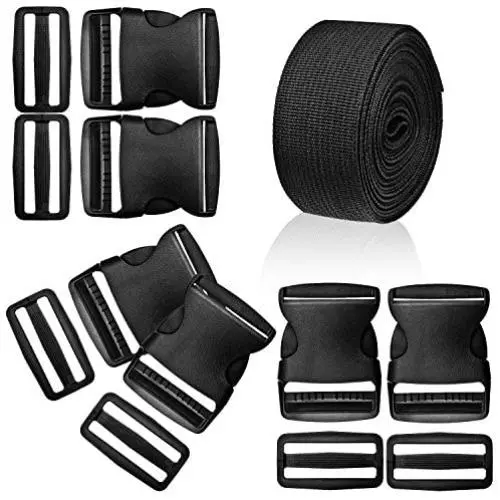 WXJ13 1.5 Inches Plastic Quick Release Buckles Flat Shape Buckles and Tri-Glide Slides with 5 Yards 1.5 Inches Wide Polypro Webbing for DIY Strap Making