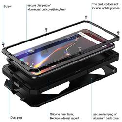 OnePlus 6T Case, 6T Phone Case, Armor Aluminum Alloy Metal Cover Heavy Duty Soft Rubber Shockproof Protective Military Bumper Outdoor OnePlus 6T for Men with Tempered Glass Feitenn - Black