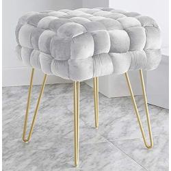 Ornavo Home Mirage Modern Contemporary Square Woven Upholstered Velvet Ottoman with Gold Metal Legs - Silver