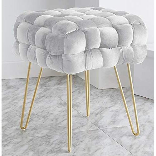 Ornavo Home Mirage Modern Contemporary Square Woven Upholstered Velvet Ottoman with Gold Metal Legs - Silver
