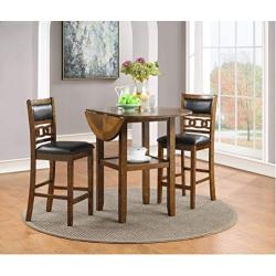 New Classic FURNITURE Gia Dining Drop Leaf Counter Table with Two Chairs, 42-Inch, Brown, 42.25'' Set