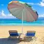 Yescom 8 ft Metal Rainbow Beach Patio Umbrella 16 Rib Tilt Market Table Umbrella Outdoor Sunshade Cover Sand Anchor