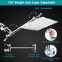 8 High Pressure Rainfall Shower Head / Handheld Shower Combo with 11 Extension Arm, Height/Angle Adjustable, Stainless Steel Bath Shower Head with Holder, 1.5M Hose, Chrome, 4 Hooks