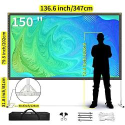 Projector Screen with Stand 150 inch, Upgraded Front or Rear Projection 150in 4K 16:9 HD, Portable Projector Screen for Outdoor/Indoor Home Theater Backyard Movie Gaming Office School Presentation