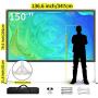 Projector Screen with Stand 150 inch, Upgraded Front or Rear Projection 150in 4K 16:9 HD, Portable Projector Screen for Outdoor/Indoor Home Theater Backyard Movie Gaming Office School Presentation