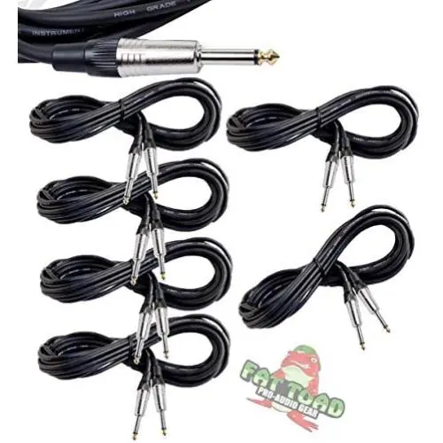Guitar Cords (6 Pack) Instrument Cable by FAT TOAD | 20FT Wires 1/4 Inch Gold Straight-End for Electric, Acoustic, Bass, Keyboards, Speakers, Sound AMP & Music Recording Studio | Shielded 20 AWG Patch Guitar Cords (6 Pack) Instrument Cable by FAT TOAD | 20FT Wires 1/4 Inch Gold Straight-End for Electric, Acoustic, Bass, Keyboards, Speakers, Sound AMP & Music Recording Studio | Shielded 20 AWG Patch