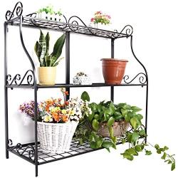 Plant Flower Stand Plant Display Freestanding Metal Scrollwork Design Foldable 3-Tier Plant Stand Home Storage Organizer Display Stand Rack Book Shelf