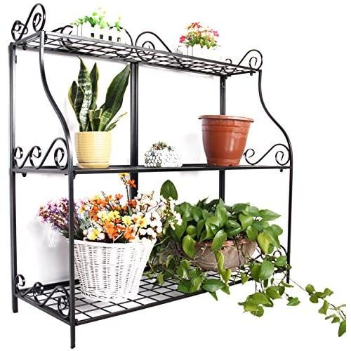 Plant Flower Stand Plant Display Freestanding Metal Scrollwork Design Foldable 3-Tier Plant Stand Home Storage Organizer Display Stand Rack Book Shelf