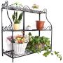 Plant Flower Stand Plant Display Freestanding Metal Scrollwork Design Foldable 3-Tier Plant Stand Home Storage Organizer Display Stand Rack Book Shelf