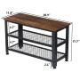 KINGSO Shoe Bench, 3-Tier Industrial Shoe Rack Bench with 2 Mesh Shoe Storage Shelves & Seat, Easy Assembly Wood Look Accent Metal Frame Entryway Bench Shoe Organizer 4PCS Corner Protectors Included