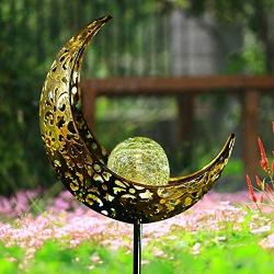 Garden Solar Light Outdoor Decorations-Moon Decor, Crackle Glass Ball Metal Garden Stake Light,Waterproof LED Lights for for Pathway, Lawn, Patio, Yard