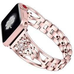 NNHF Compatible with Apple Watch Band 38mm 40mm 42mm 44mm for Women, Starfish with Diamond Hollow Metal Strap and Crystals Compatible with Apple Watch Series 4 3 2 1 (Rose Pink, 44mm)