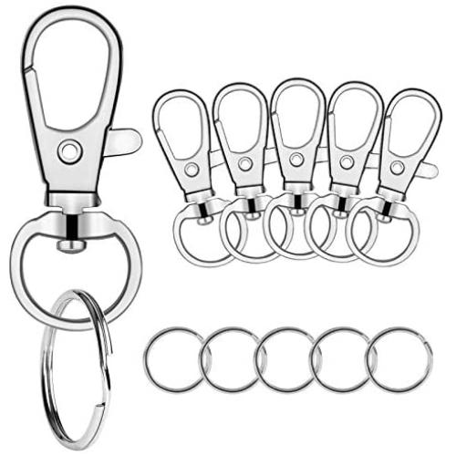 100 Pcs Premium Swivel Snap Hooks with Key Rings,Metal Lanyard Keychain Hooks Lobster Clasps for Key Jewelry DIY Crafts(50 Pcs Lanyard Snap Hooks+50 Pcs Key Rings)