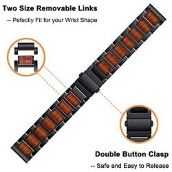 Yeejok Replacement Samsung Galaxy 46mm Watch Band, 22mm Natural Red Sandalwood & Black Stainless Steel Metal Watch Strap Compatiable for Samsung Galaxy Watch 3 45mm, Samsung Gear S3 Frontier/Classic