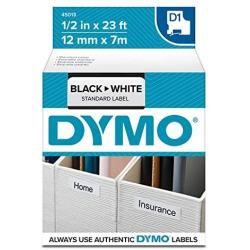 DYMO Authentic D1 Label l DYMO Labels for LabelManager, COLORPOP and LabelWriter Duo Label Makers, Great for Organization, Indoor and Outdoor Use, ½” (12mm), Black Print on White Tape, Water Resistant