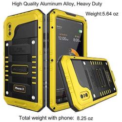 Beasyjoy iPhone X Case iPhone 10 Metal Case Heavy Duty Cover with Screen Waterproof Shockproof Durable Military Grade Full Body Protection Outdoor Yellow