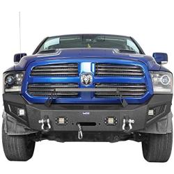 Hooke Road Ram 1500 Steel Bumper Front + Rear Full Width Bumper Combo with LED Lights & D-Rings for 2013-2018 Dodge Ram 1500 (Exclude Rebel)