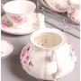 ufengke 15 Piece European Bone China Coffee Cup Set, Ceramic Porcelain Tea Cup Set with Metal Holder, Tea Gift Sets, Pink Camellia Painting