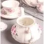 ufengke 15 Piece European Bone China Coffee Cup Set, Ceramic Porcelain Tea Cup Set with Metal Holder, Tea Gift Sets, Pink Camellia Painting