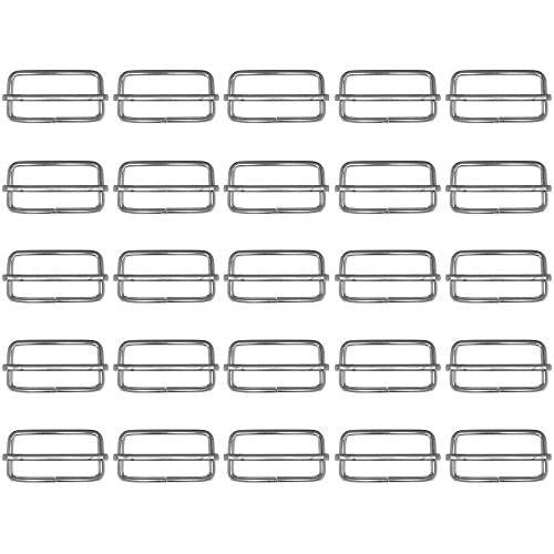 Craft County 25 Piece 1.25 Inch Metal Tri-Glide Slides Buckle Webbing Slider for Fasteners Strap Backpack, Silver