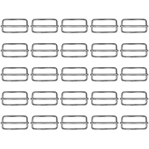 Craft County 25 Piece 1.25 Inch Metal Tri-Glide Slides Buckle Webbing Slider for Fasteners Strap Backpack, Silver