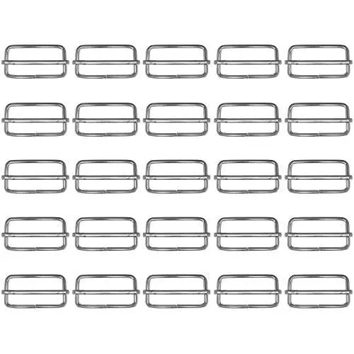 Craft County 25 Piece 1.25 Inch Metal Tri-Glide Slides Buckle Webbing Slider for Fasteners Strap Backpack, Silver