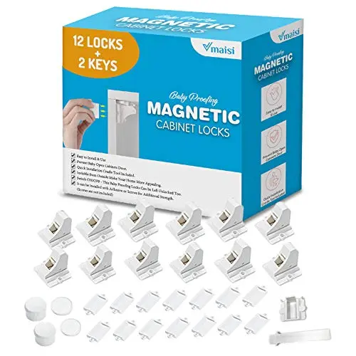 Vmaisi Adhesive Magnetic Cabinet Locks (12 Locks and 2 Keys) Vmaisi Adhesive Magnetic Cabinet Locks (12 Locks and 2 Keys)
