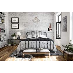 Novogratz Bushwick Metal Bed with Headboard and Footboard | Modern Design | Queen Size - Grey