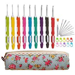 Ergonomic Crochet Hooks with Long Comfortable Handle, 30pcs Crochet Hooks Set with Case & Accessories