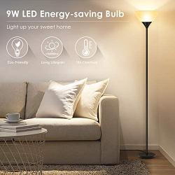 Floor Lamp, Standing Lamp, 9W LED Floor Lamp, Energy Saving, 50,000hrs Long Lifespan, 3000K Warm White, Eye-Caring, Torchiere Floor Lamps for Bedroom, Living Room, Office, Reading, Black Floor Lamps