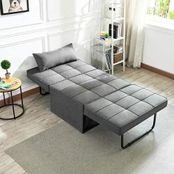 Vonanda Sofa Bed, Convertible Chair 4 in 1 Multi-Function Folding Ottoman Modern Breathable Linen Guest Bed with Adjustable Sleeper for Small Room Apartment, Dark Gray