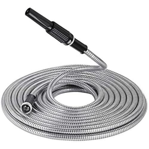 Autoparts 304 Stainless Steel Garden Hose, Lightweight Metal Hose with Free Nozzle, Guaranteed Flexible and Kink Free 25'' 50'' 75'' 100'' Fit (50FT)