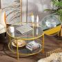 Bonnlo 31.5'' Round Coffee Table with Open Storage Shelf,2-Tier Temperred Glass Round Accent Coffee Table with Metal Frame