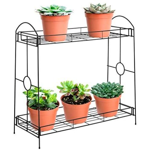 Best Choice Products 32-inch 2-Tier Indoor Outdoor Metal Multipurpose Plant Stand, Decorative Flower Pot Display Shelf Tray for Home, Backyard, Patio, Garden, Black