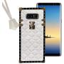 BabeMall Compatible for Samsung Galaxy Note 9 Case, Luxury Diamond Design Metal Gold Four Corner Protective Square Anti-Fall PU Leather Back Classic TPU Bumper Case - White