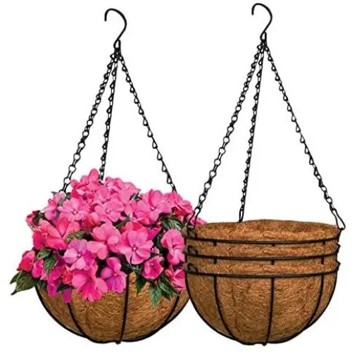 ZeeDix Metal Hanging Basket with Coconut Coir Liner- Coconut Coir Liner with Black Chain for Porch Pots Hanger, Indoor Outdoor Plant Flower Pot, Garden Decorations (12in) ZeeDix Metal Hanging Basket with Coconut Coir Liner- Coconut Coir Liner with Black Chain for Porch Pots Hanger, Indoor Outdoor Plant Flower Pot, Garden Decorations (12in)