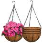 ZeeDix Metal Hanging Basket with Coconut Coir Liner- Coconut Coir Liner with Black Chain for Porch Pots Hanger, Indoor Outdoor Plant Flower Pot, Garden Decorations (12in)