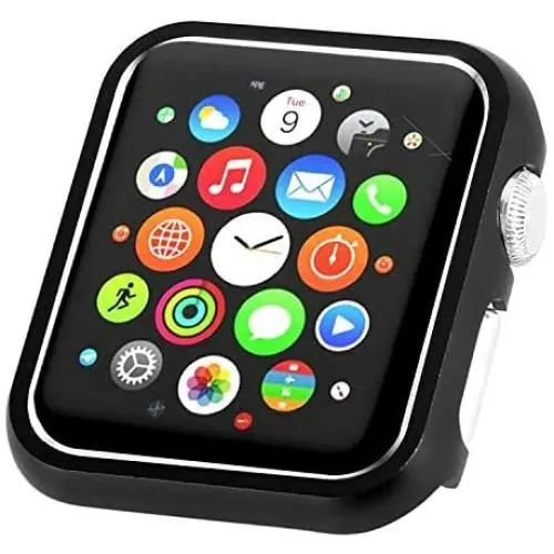 Leotop Compatible with Apple Watch Case 38mm 42mm, Compatible iWatch Bumper Metal Protective Cover Aluminum Alloy Frame Bling Shiny Protector Compatible Apple Watch Series 3/2/1(Matte Black, 38mm)