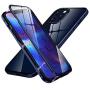 HENGHUI Case Compatible with iPhone 12 Pro Case iPhone 12 Clear Glass Magnetic Case ，Aluminum Metal Bumper Full-Body Protecive Cover Built-in Screen Protector (Blue)